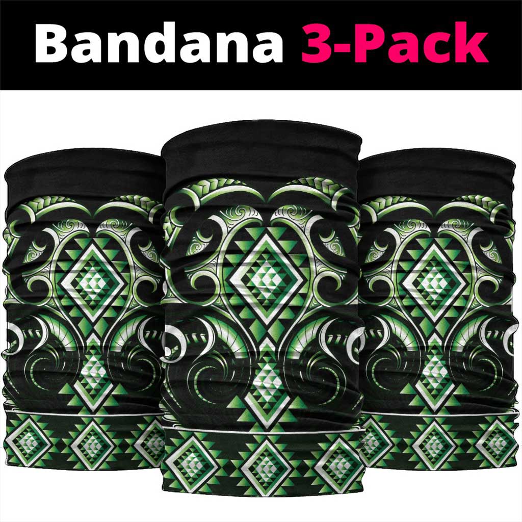 Green Ngaru Taniko With Aotearoa Maori Tattoo Neck Gaiter LT14 package One Size: 25*50cm Green - Polynesian Pride