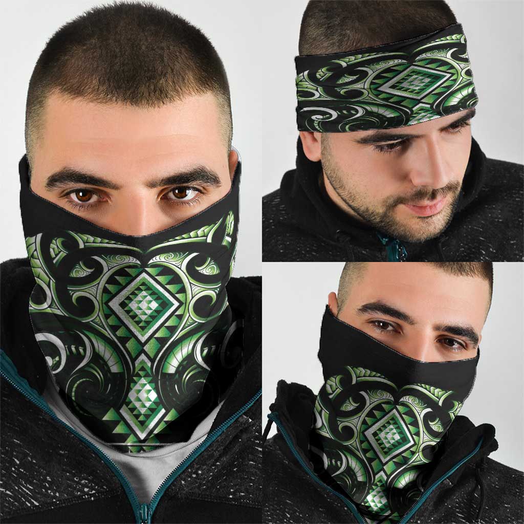 Green Ngaru Taniko With Aotearoa Maori Tattoo Neck Gaiter LT14 - Polynesian Pride