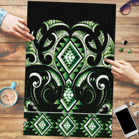 Green Ngaru Taniko With Aotearoa Maori Tattoo Puzzle LT14 Green - Polynesian Pride