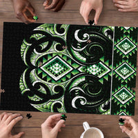 Green Ngaru Taniko With Aotearoa Maori Tattoo Puzzle LT14 - Polynesian Pride