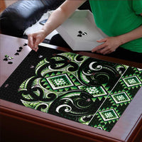 Green Ngaru Taniko With Aotearoa Maori Tattoo Puzzle LT14 - Polynesian Pride