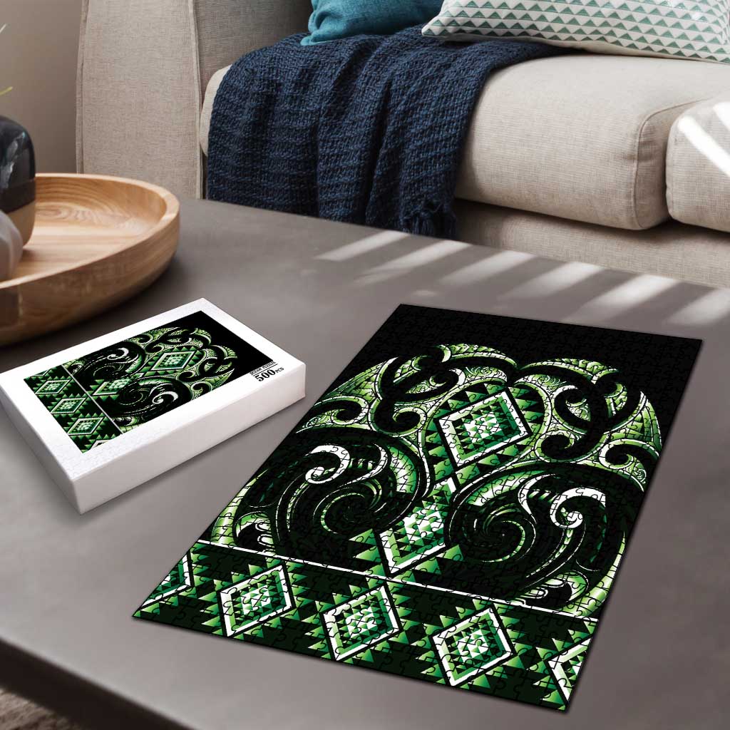 Green Ngaru Taniko With Aotearoa Maori Tattoo Puzzle LT14 - Polynesian Pride