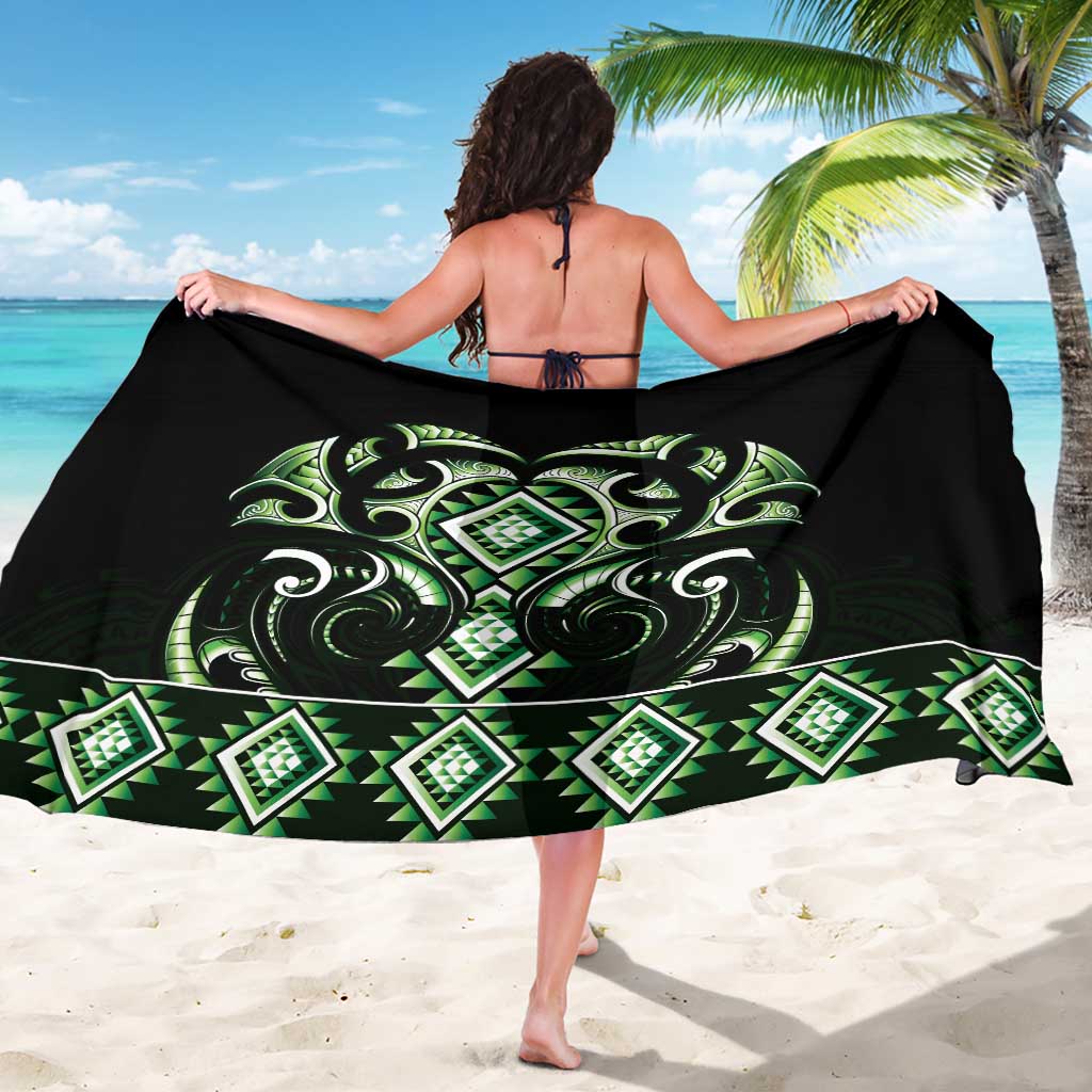 Green Ngaru Taniko With Aotearoa Maori Tattoo Sarong LT14 - Polynesian Pride