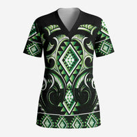 Green Ngaru Taniko With Aotearoa Maori Tattoo Scrub Top LT14 Adult Green - Polynesian Pride