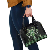 Green Ngaru Taniko With Aotearoa Maori Tattoo Shoulder Handbag LT14 - Polynesian Pride