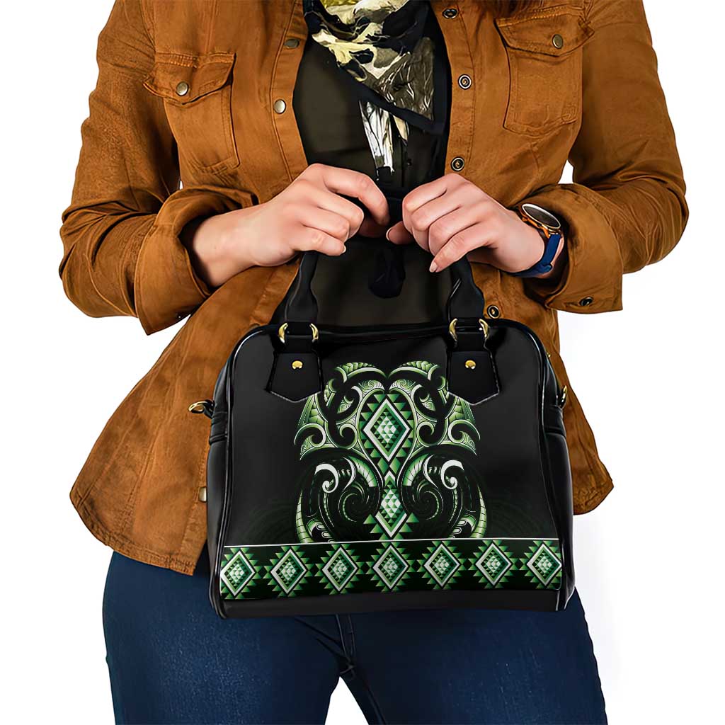 Green Ngaru Taniko With Aotearoa Maori Tattoo Shoulder Handbag LT14 - Polynesian Pride