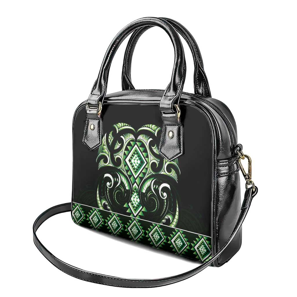 Green Ngaru Taniko With Aotearoa Maori Tattoo Shoulder Handbag LT14 - Polynesian Pride