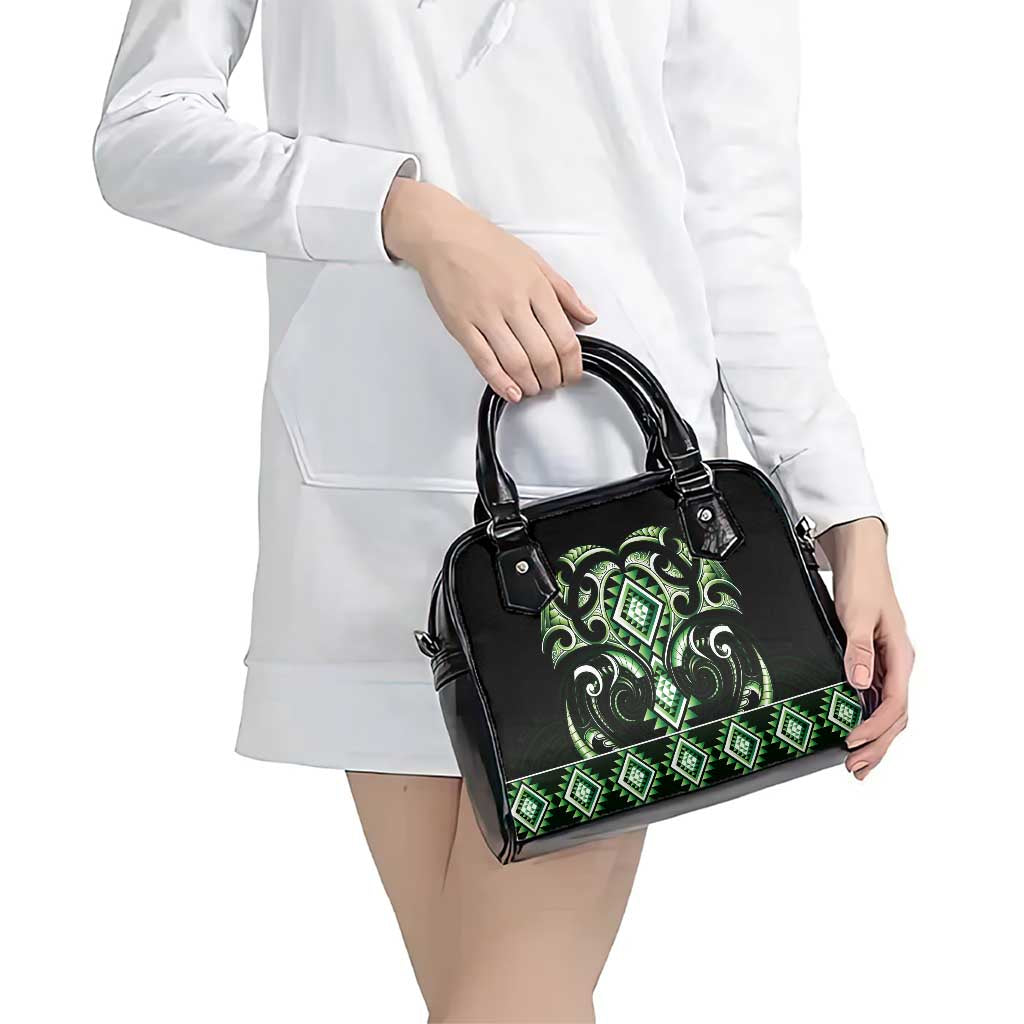 Green Ngaru Taniko With Aotearoa Maori Tattoo Shoulder Handbag LT14 - Polynesian Pride