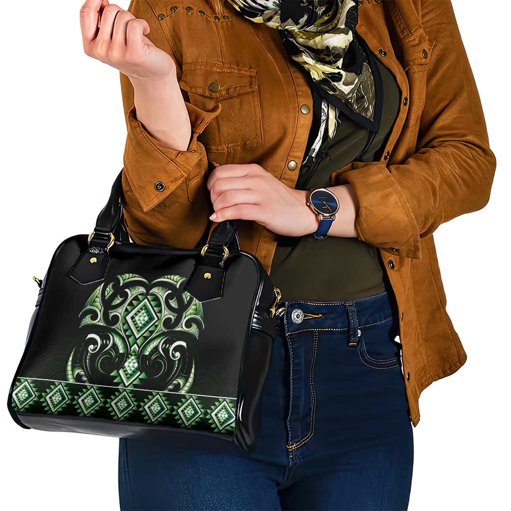 Green Ngaru Taniko With Aotearoa Maori Tattoo Shoulder Handbag LT14 - Polynesian Pride
