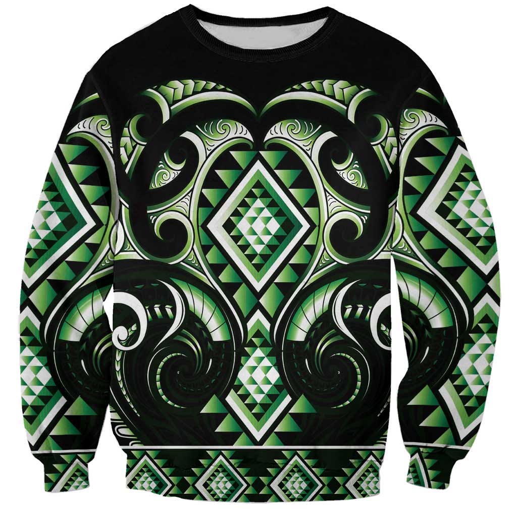 Green Ngaru Taniko With Aotearoa Maori Tattoo Sweatshirt LT14 Unisex Green - Polynesian Pride