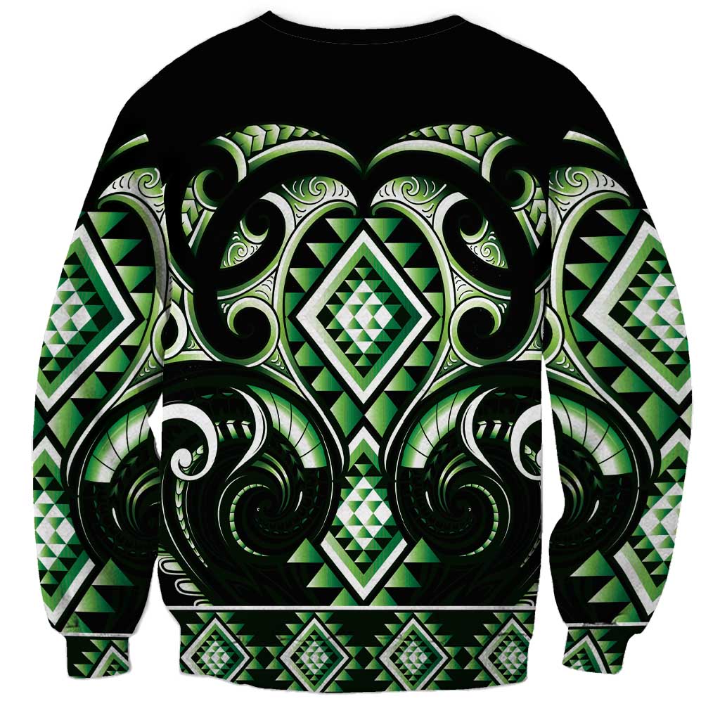 Green Ngaru Taniko With Aotearoa Maori Tattoo Sweatshirt LT14 - Polynesian Pride