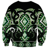 Green Ngaru Taniko With Aotearoa Maori Tattoo Sweatshirt LT14 - Polynesian Pride