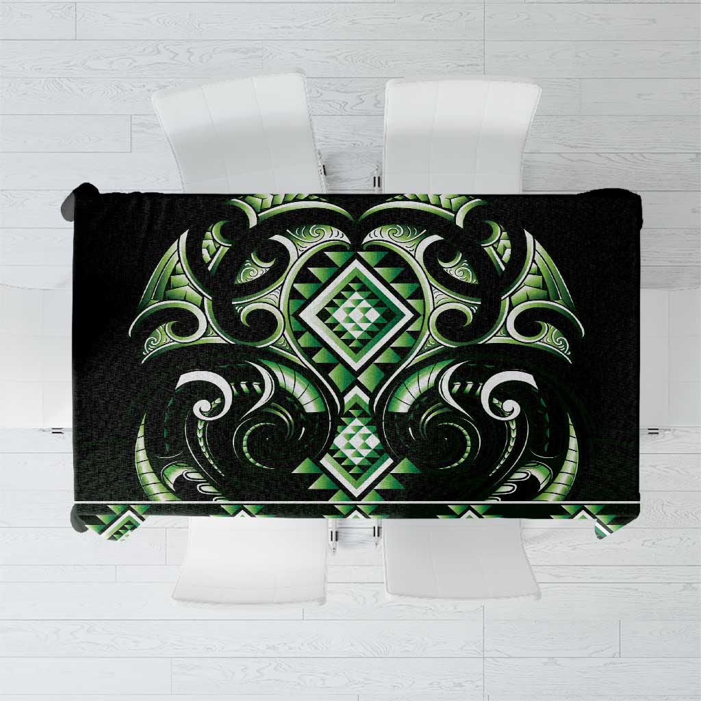 Green Ngaru Taniko With Aotearoa Maori Tattoo Tablecloth LT14 Green - Polynesian Pride