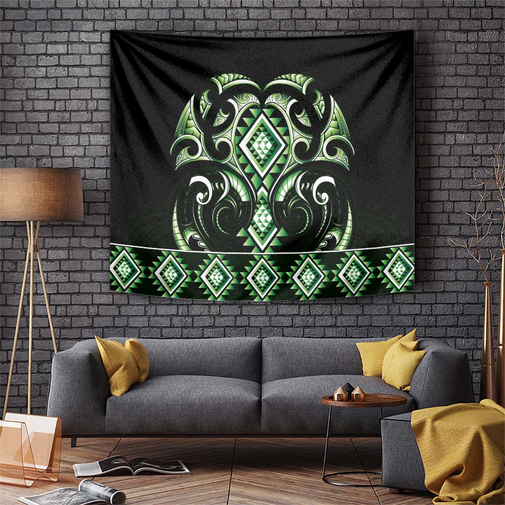 Green Ngaru Taniko With Aotearoa Maori Tattoo Tapestry LT14 Green - Polynesian Pride