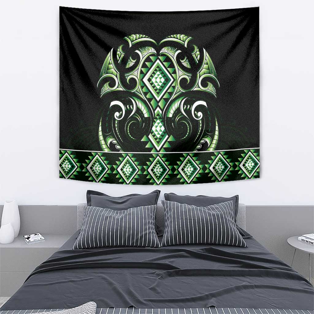 Green Ngaru Taniko With Aotearoa Maori Tattoo Tapestry LT14 - Polynesian Pride