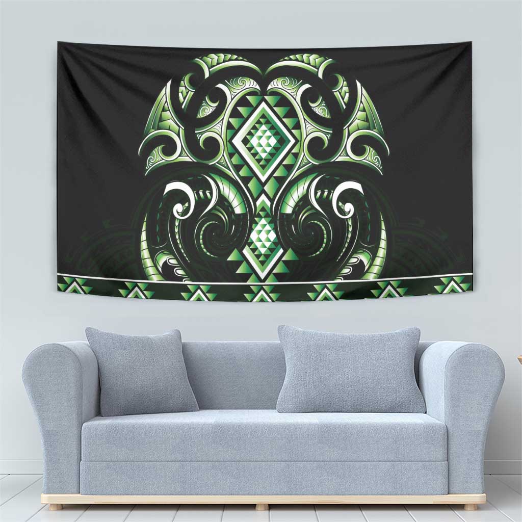 Green Ngaru Taniko With Aotearoa Maori Tattoo Tapestry LT14 - Polynesian Pride