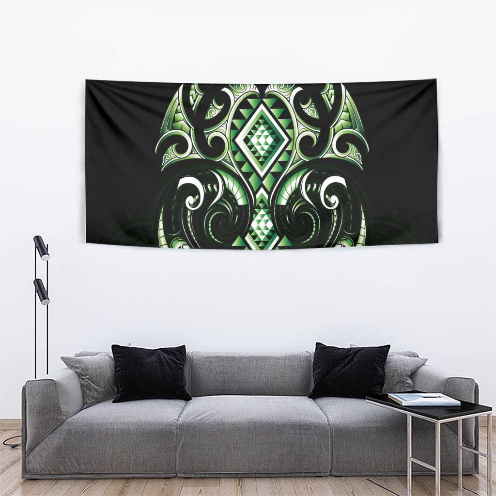 Green Ngaru Taniko With Aotearoa Maori Tattoo Tapestry LT14 - Polynesian Pride
