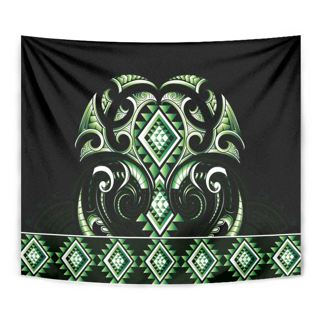 Green Ngaru Taniko With Aotearoa Maori Tattoo Tapestry LT14 - Polynesian Pride