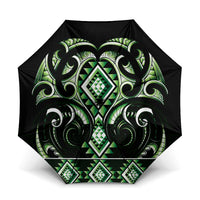 Green Ngaru Taniko With Aotearoa Maori Tattoo Umbrella LT14 One Size Folded 11.42 inch Opened Diameter 37.4 inch Green - Polynesian Pride