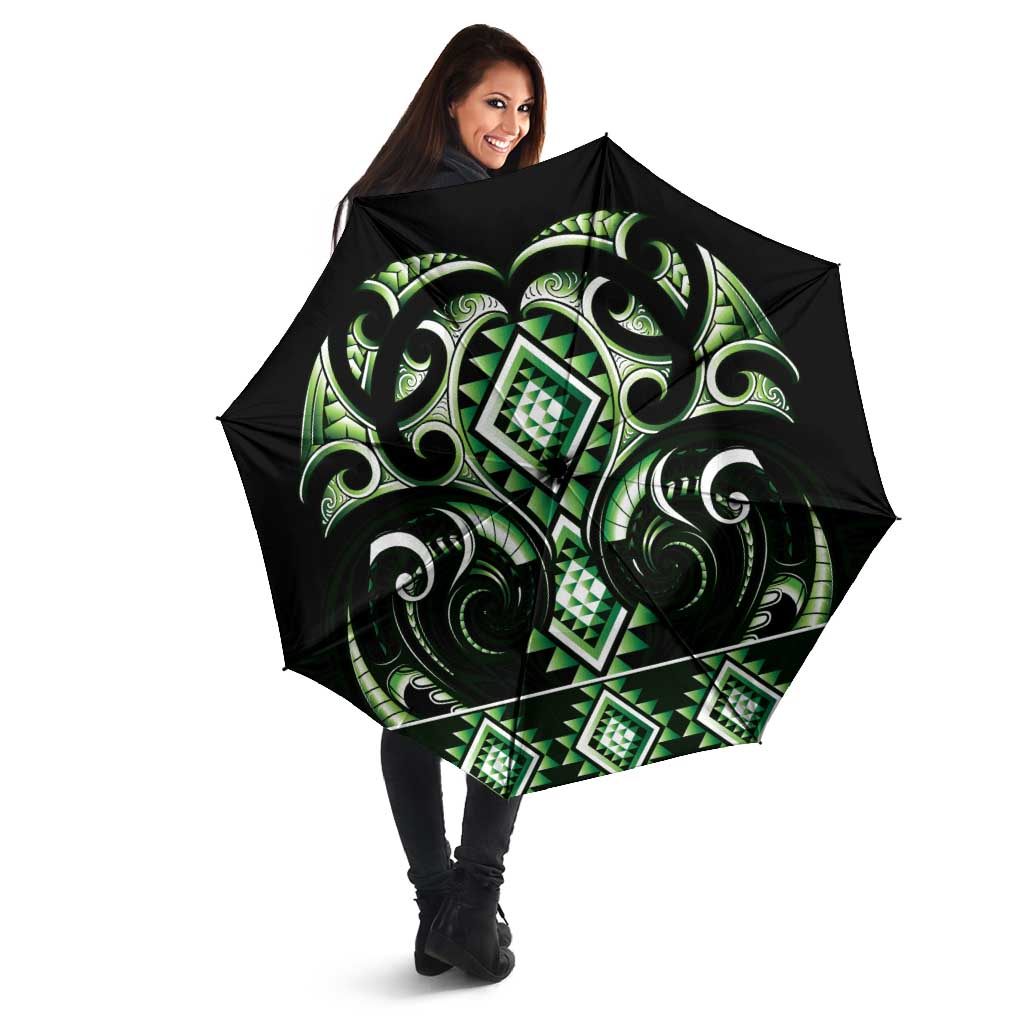 Green Ngaru Taniko With Aotearoa Maori Tattoo Umbrella LT14 - Polynesian Pride