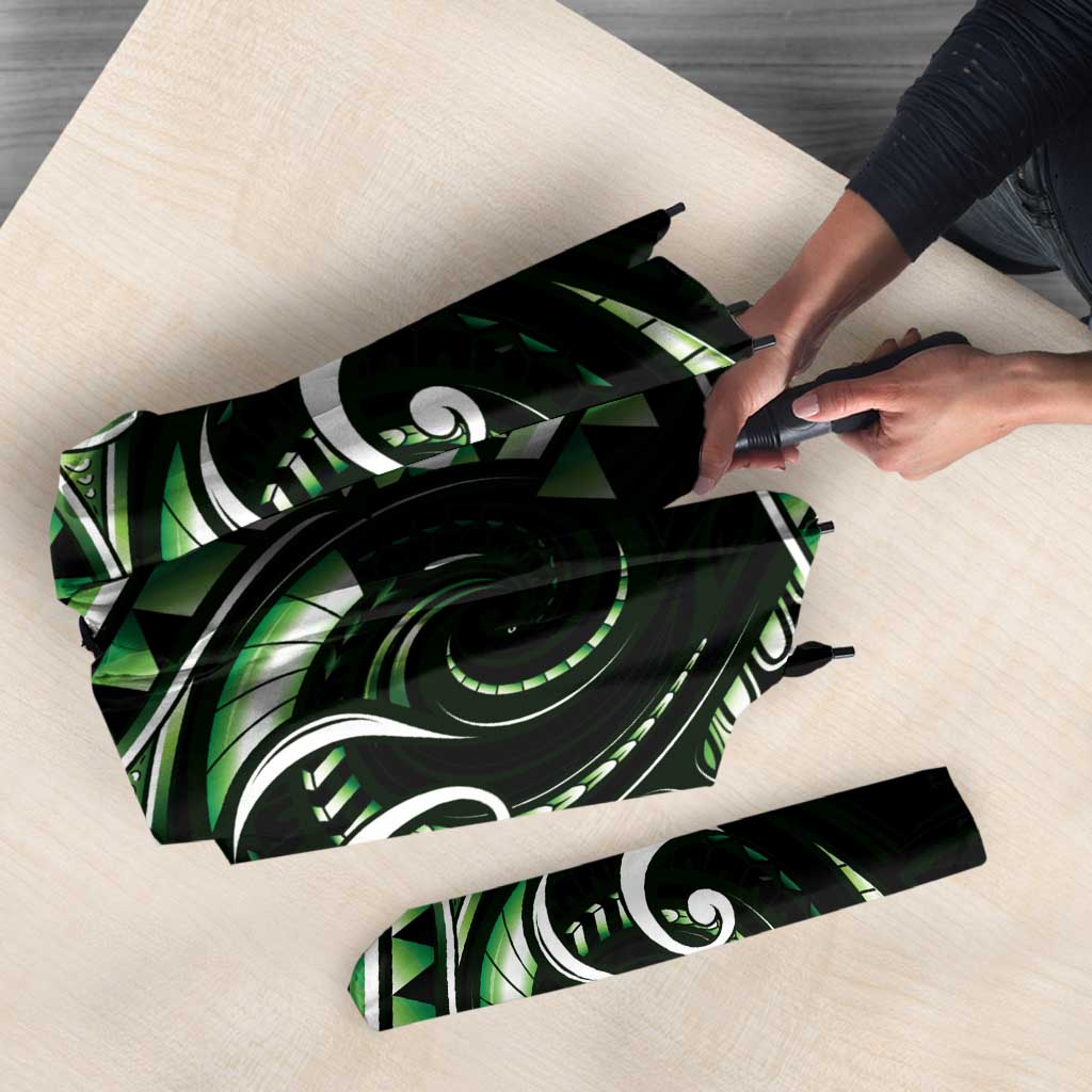 Green Ngaru Taniko With Aotearoa Maori Tattoo Umbrella LT14 - Polynesian Pride