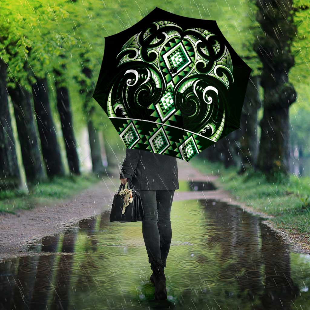 Green Ngaru Taniko With Aotearoa Maori Tattoo Umbrella LT14 - Polynesian Pride