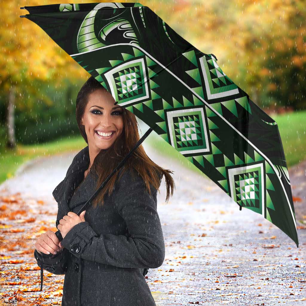 Green Ngaru Taniko With Aotearoa Maori Tattoo Umbrella LT14 - Polynesian Pride