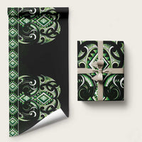 Green Ngaru Taniko With Aotearoa Maori Tattoo Wrapping Paper LT14 58" × 23" Green - Polynesian Pride