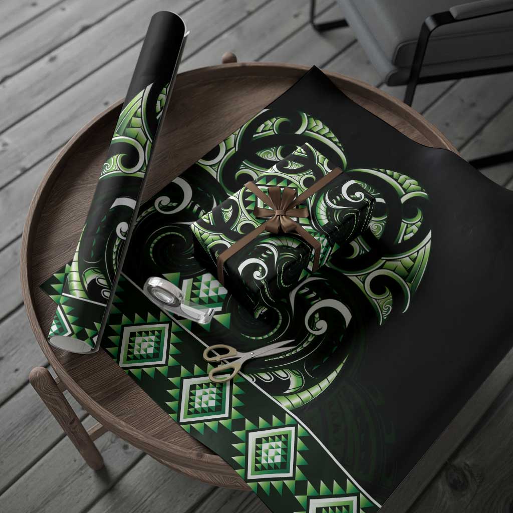 Green Ngaru Taniko With Aotearoa Maori Tattoo Wrapping Paper LT14 - Polynesian Pride