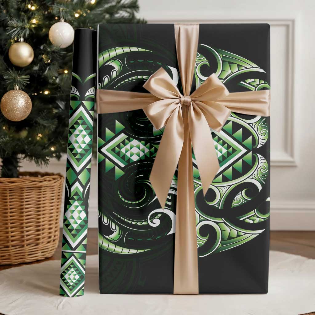 Green Ngaru Taniko With Aotearoa Maori Tattoo Wrapping Paper LT14 - Polynesian Pride