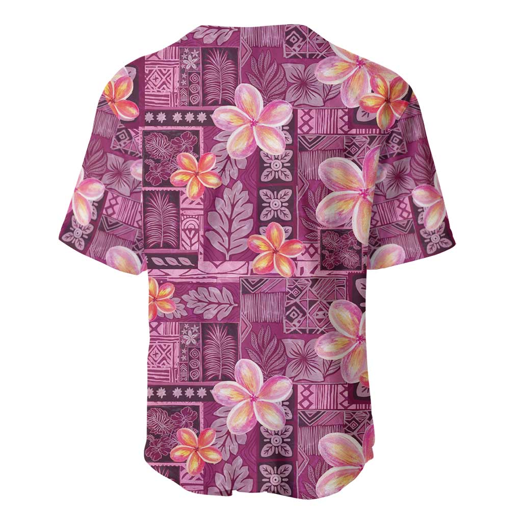 Pink Hawaii Plumeria With Tropical Flowers Motifs Baseball Jersey LT14 - Polynesian Pride