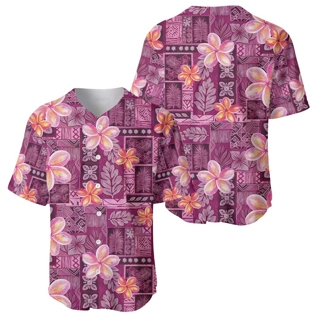 Pink Hawaii Plumeria With Tropical Flowers Motifs Baseball Jersey LT14 - Polynesian Pride