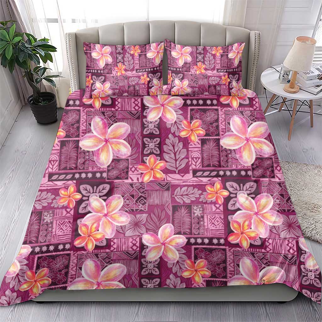 Pink Hawaii Plumeria With Tropical Flowers Motifs Bedding Set LT14 - Polynesian Pride