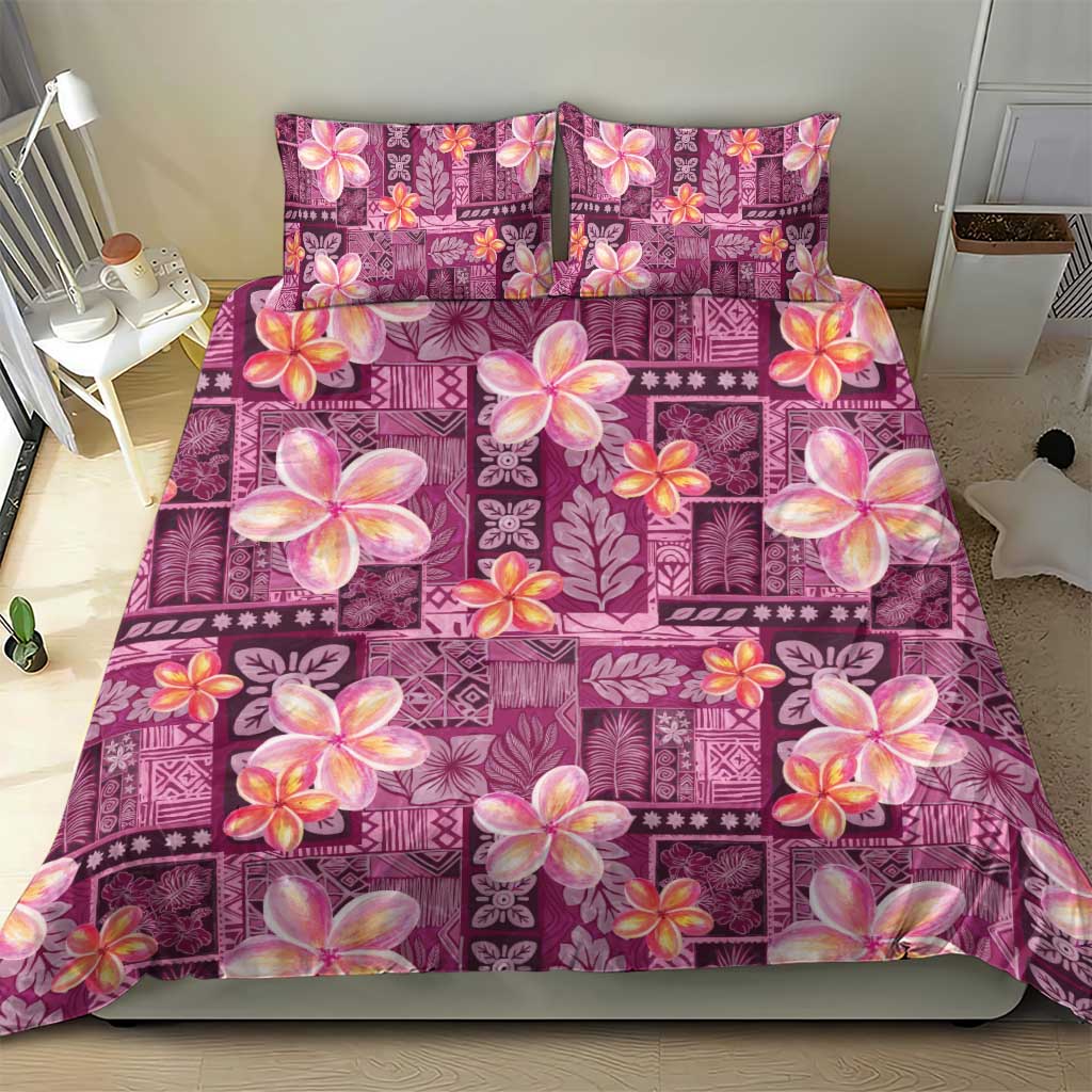 Pink Hawaii Plumeria With Tropical Flowers Motifs Bedding Set LT14 - Polynesian Pride