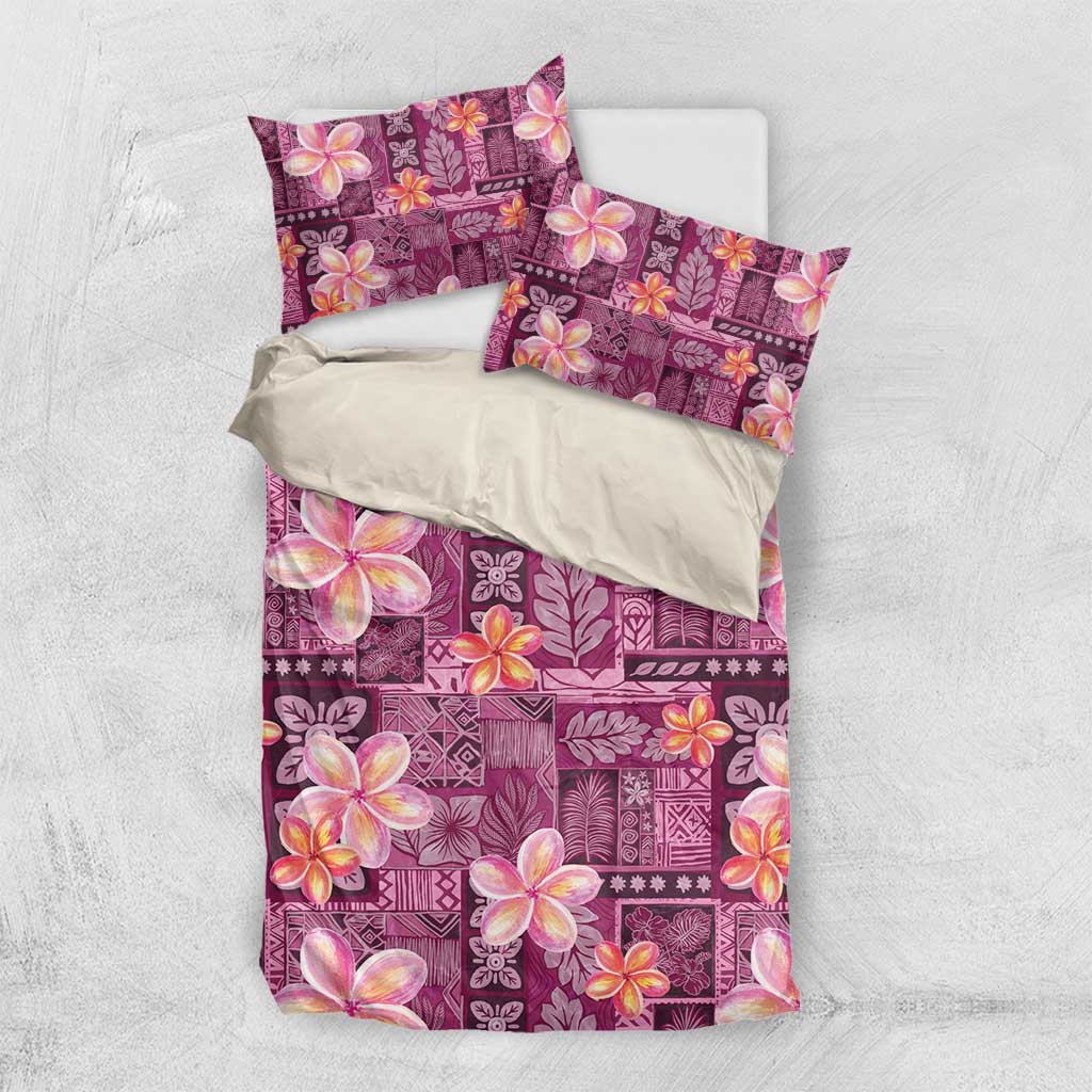 Pink Hawaii Plumeria With Tropical Flowers Motifs Bedding Set LT14 US Twin 172cm x 218cm Pink - Polynesian Pride