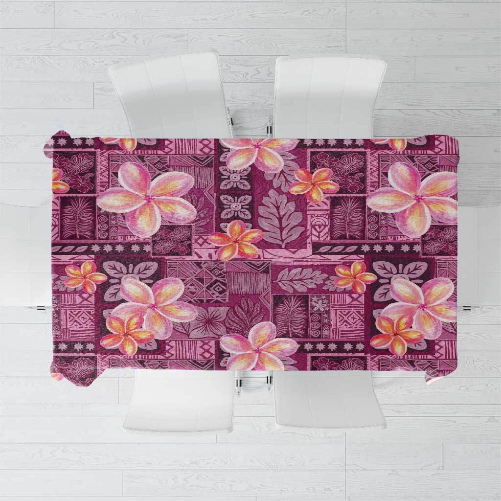 Pink Hawaii Plumeria With Tropical Flowers Motifs Tablecloth LT14 Pink - Polynesian Pride