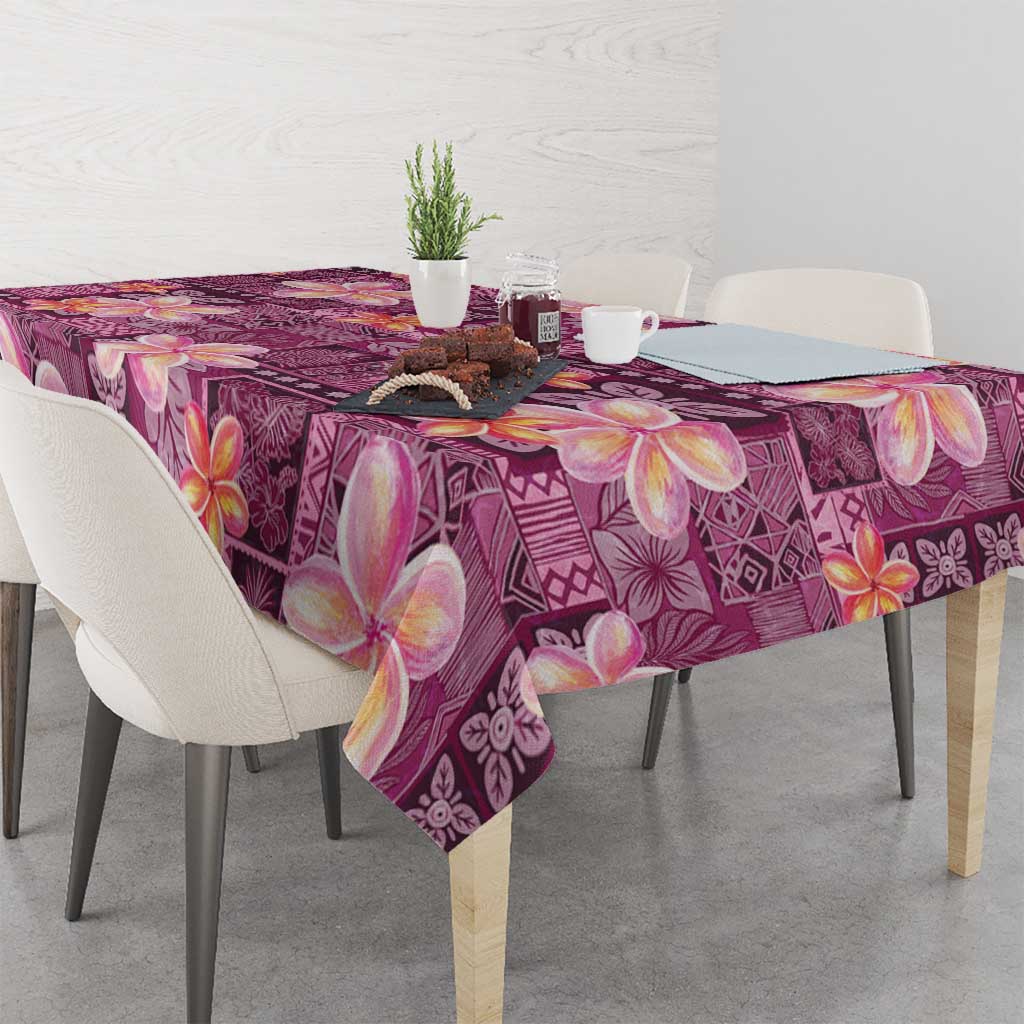 Pink Hawaii Plumeria With Tropical Flowers Motifs Tablecloth LT14 - Polynesian Pride