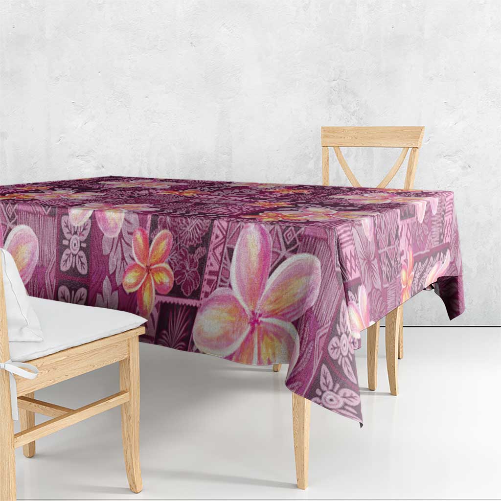 Pink Hawaii Plumeria With Tropical Flowers Motifs Tablecloth LT14 - Polynesian Pride