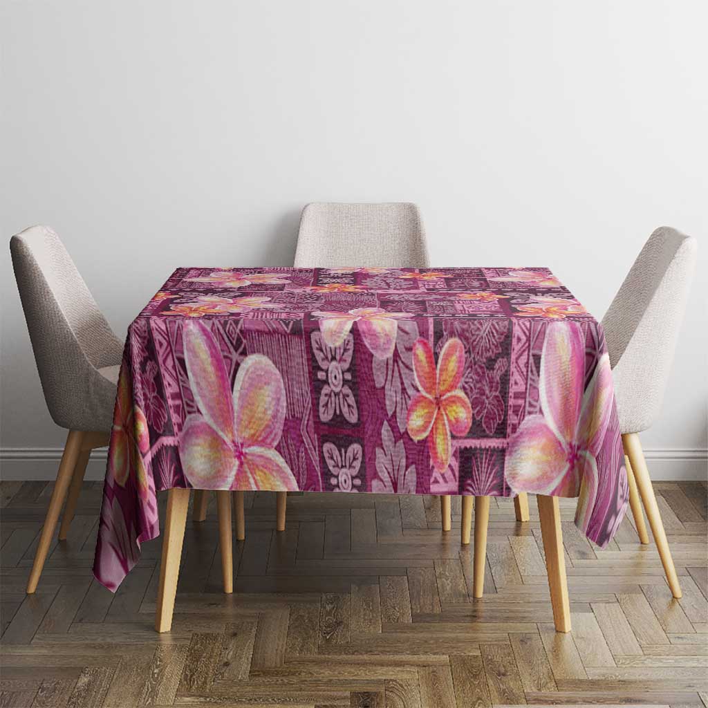Pink Hawaii Plumeria With Tropical Flowers Motifs Tablecloth LT14 - Polynesian Pride
