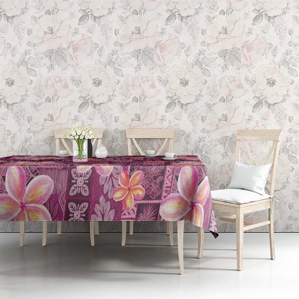 Pink Hawaii Plumeria With Tropical Flowers Motifs Tablecloth LT14 - Polynesian Pride