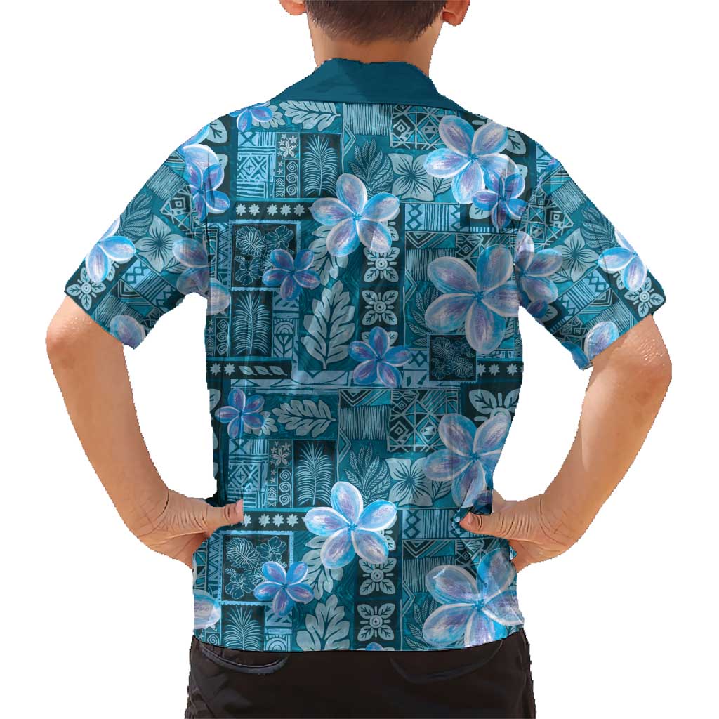 Cyan Hawaii Plumeria With Tropical Flowers Motifs Hawaiian Shirt LT14 - Polynesian Pride