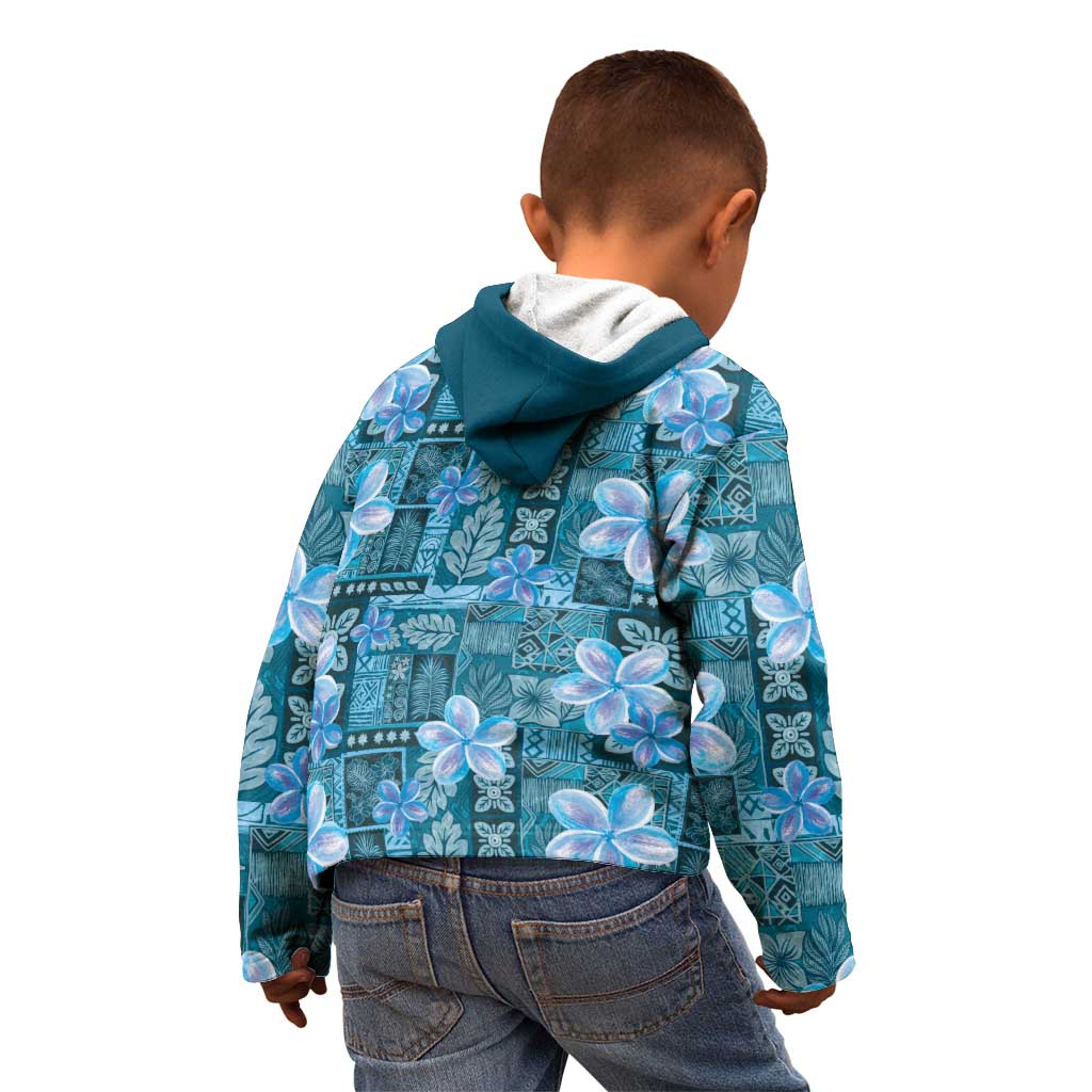 Cyan Hawaii Plumeria With Tropical Flowers Motifs Kid Hoodie LT14 - Polynesian Pride