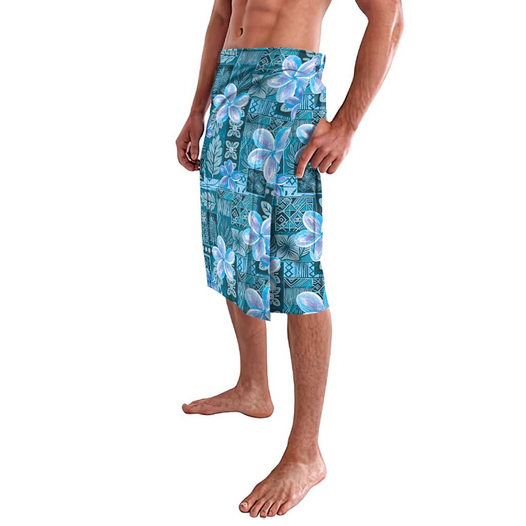Cyan Hawaii Plumeria With Tropical Flowers Motifs Lavalava LT14 - Polynesian Pride