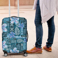 Cyan Hawaii Plumeria With Tropical Flowers Motifs Luggage Cover LT14 Cyan - Polynesian Pride
