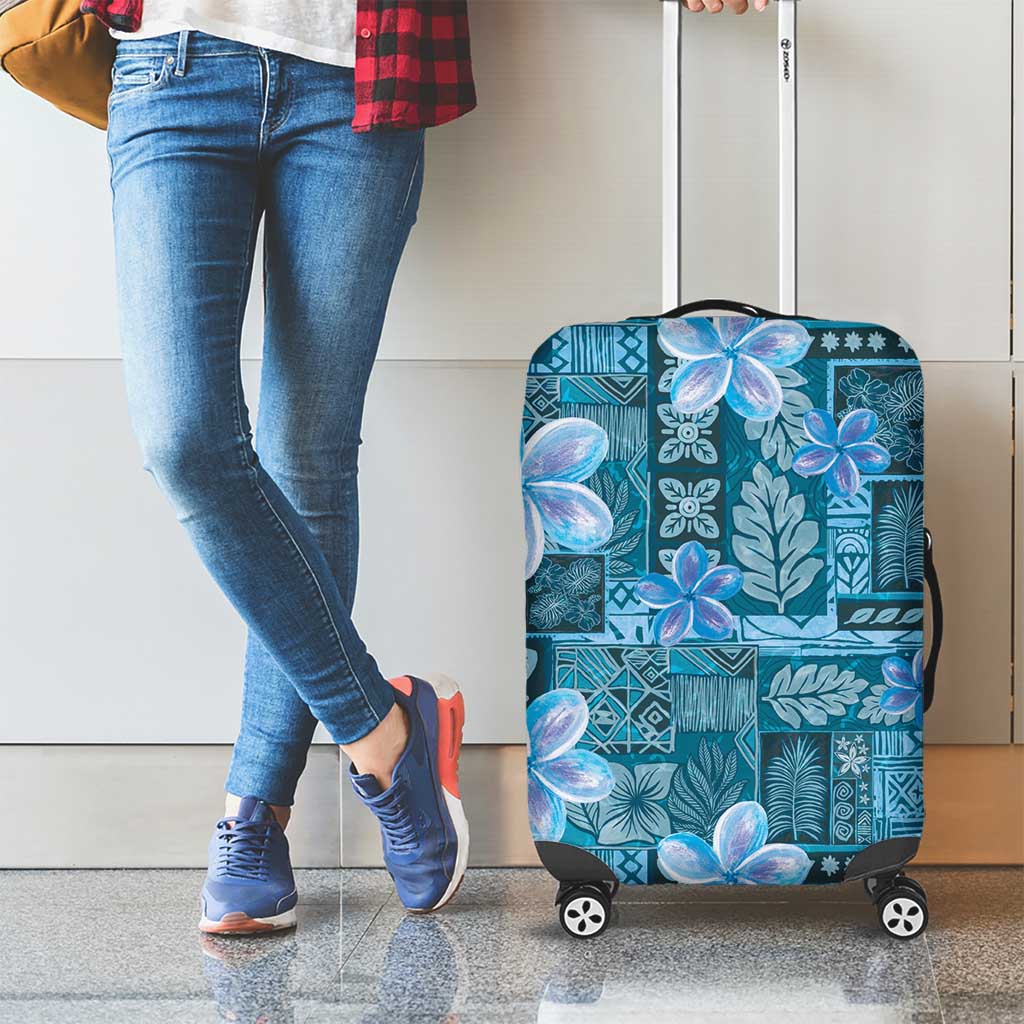 Cyan Hawaii Plumeria With Tropical Flowers Motifs Luggage Cover LT14 - Polynesian Pride