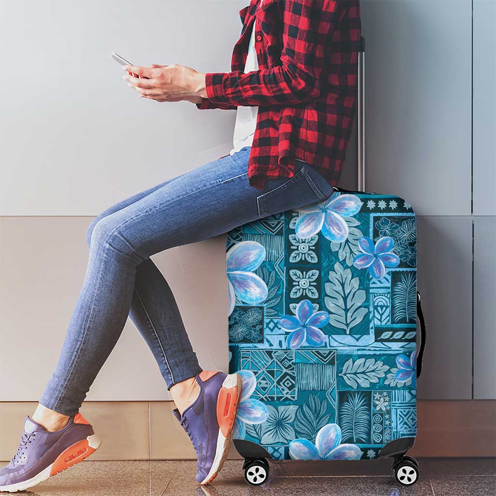 Cyan Hawaii Plumeria With Tropical Flowers Motifs Luggage Cover LT14 - Polynesian Pride