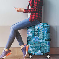 Cyan Hawaii Plumeria With Tropical Flowers Motifs Luggage Cover LT14 - Polynesian Pride