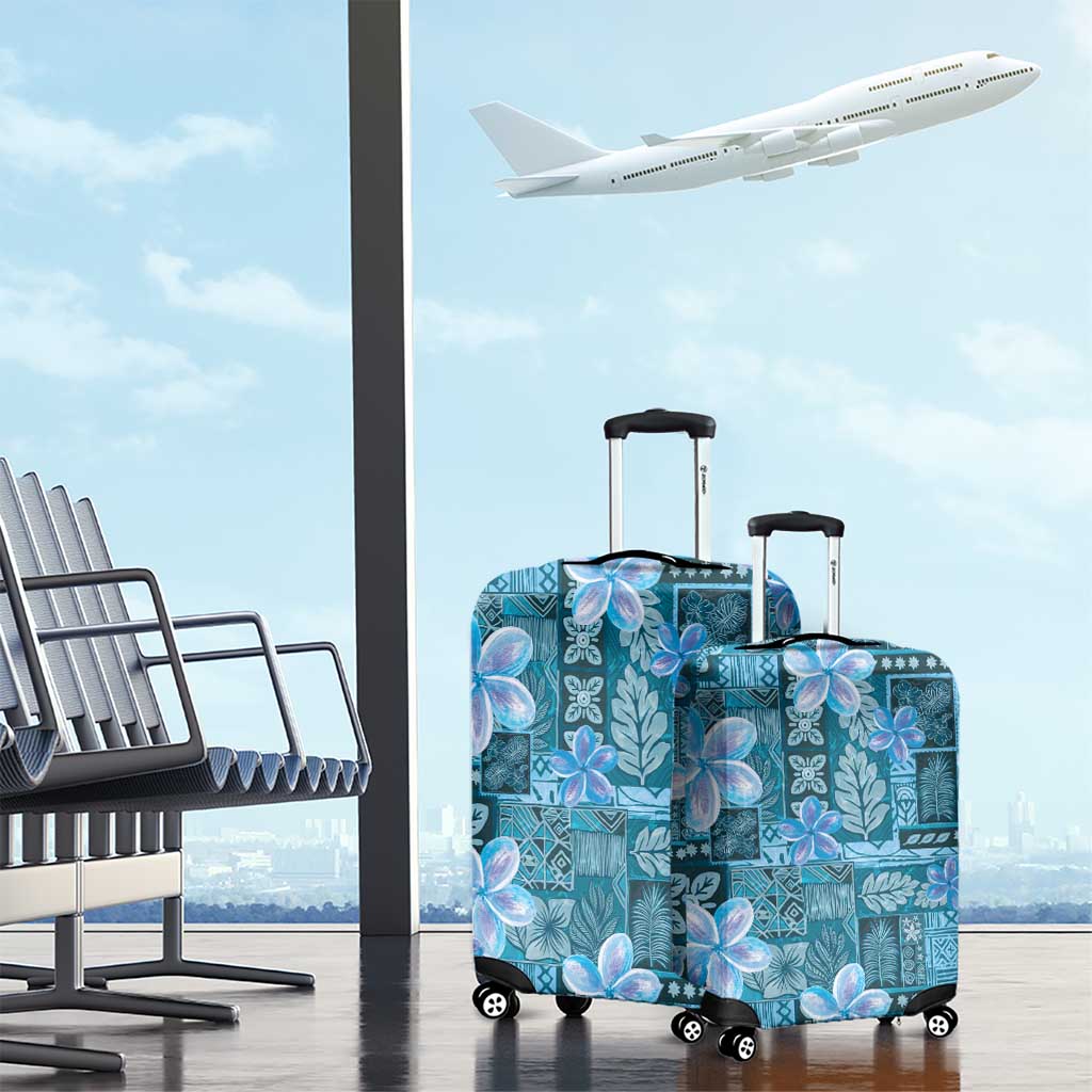 Cyan Hawaii Plumeria With Tropical Flowers Motifs Luggage Cover LT14 - Polynesian Pride