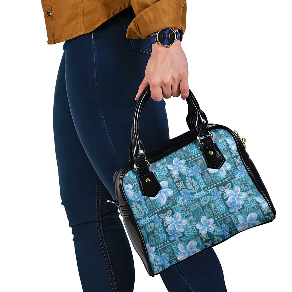 Cyan Hawaii Plumeria With Tropical Flowers Motifs Shoulder Handbag LT14 - Polynesian Pride