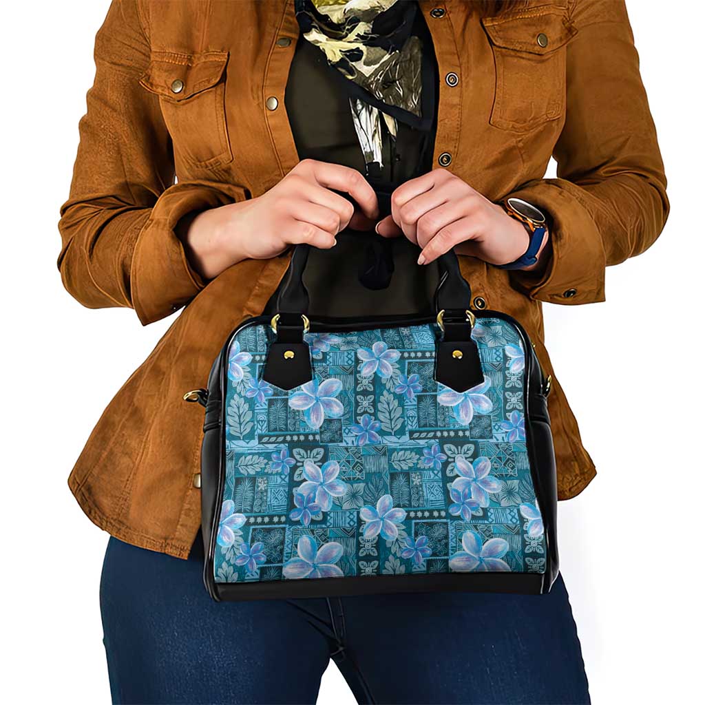 Cyan Hawaii Plumeria With Tropical Flowers Motifs Shoulder Handbag LT14 - Polynesian Pride